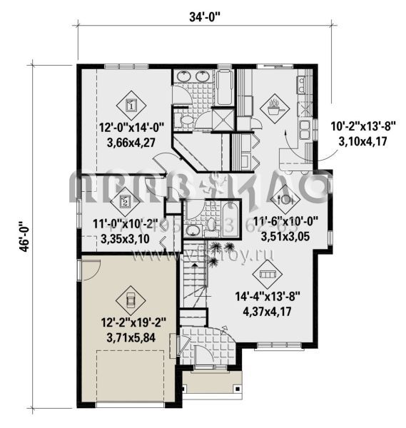 Проект одноэтажного дома с гаражом на одну машину в английском стиле S5-102 (6146-00429)