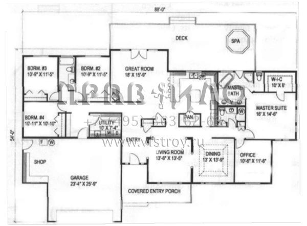 Проект одноэтажного дома с гаражом на две машины в стиле Ранчо S5-258 (039-00252)