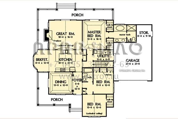 Проект одноэтажного дома с гаражом на две машины в стиле Ранчо S5-176 (2865-00380)