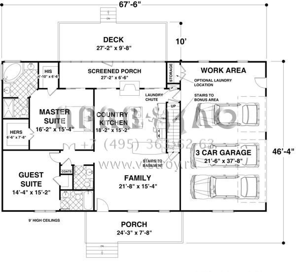 Проект одноэтажного дома с гаражом на три и более машин в стиле Ранчо S5-139 (036-00180)