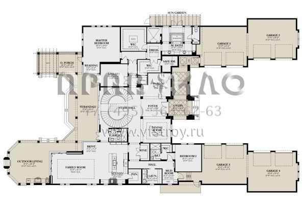 Проект двухэтажного дома с гаражом на три и более машин в прибрежном стиле S5-781 (3978-00270)
