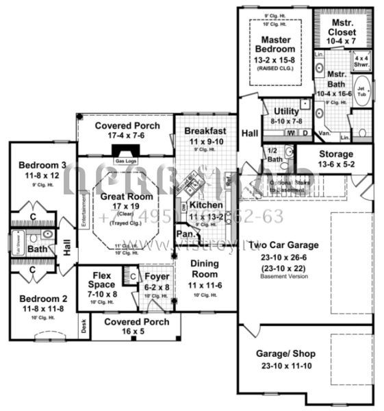 Проект одноэтажного дома с гаражом на три и более машин в английском стиле S5-186 (348-00106)