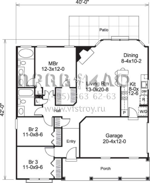 Проект одноэтажного дома с гаражом на одну машину в стиле Ранчо S5-111 (5633-00162)