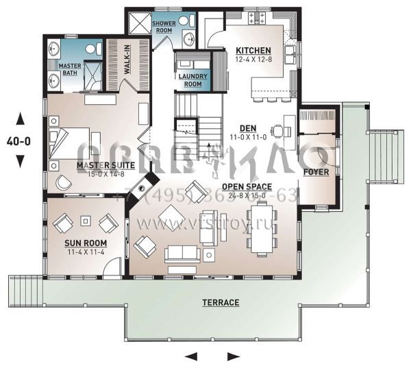 Проект двухэтажного дома с гаражом на две машины в стиле Ранчо S5-217 (034-01112)