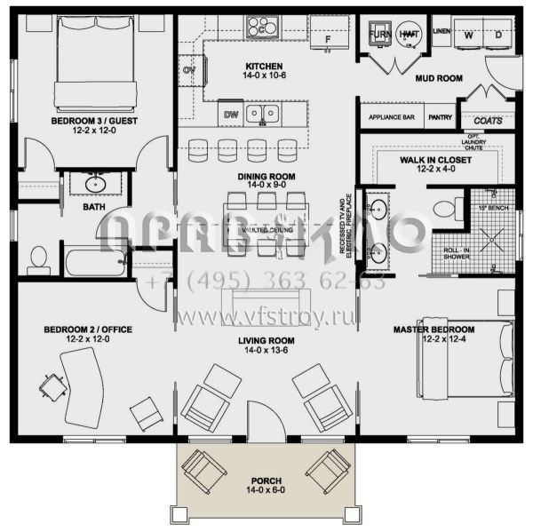Проект одноэтажного дома без гаража в стиле Ранчо S5-126 (2699-00037)