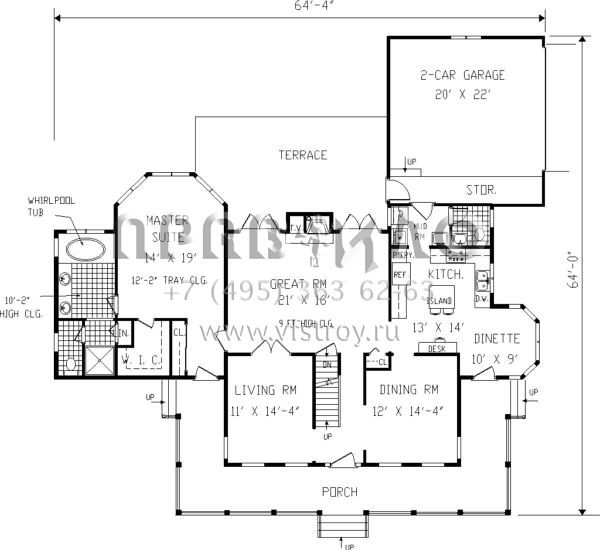 Проект двухэтажного дома с гаражом на две машины в стиле Ранчо S5-236 (033-00017)