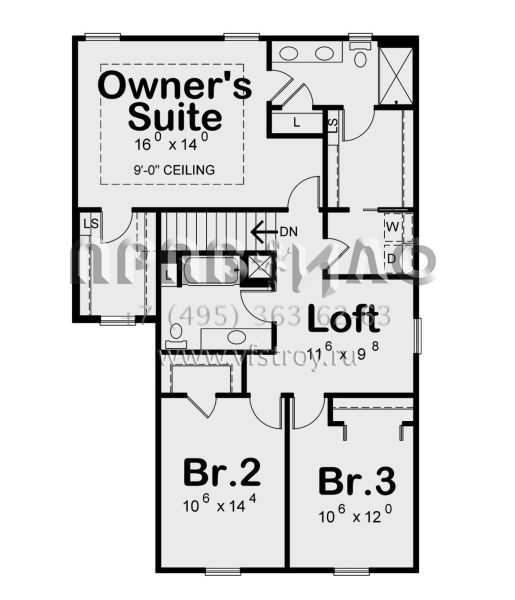 Проект двухэтажного дома с гаражом на две машины в стиле Ранчо S5-169 (402-01655)
