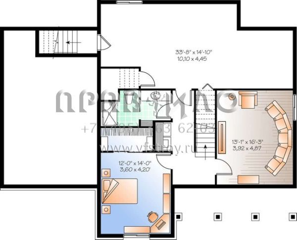 Проект двухэтажного дома с гаражом на одну машину в стиле Ранчо S5-182 (034-01004)
