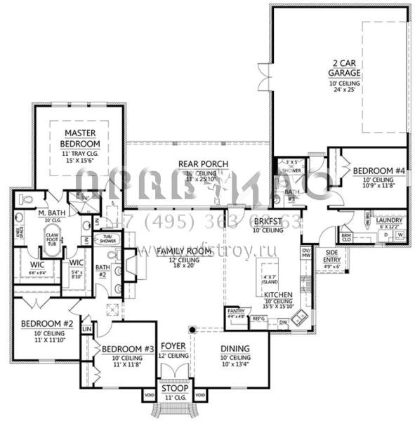 Проект одноэтажного дома с гаражом на две машины в стиле Ранчо S5-220 (4534-00004)