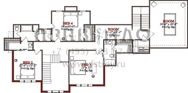 Проект двухэтажного дома с гаражом на три и более машин в стиле Ранчо S5-427 (1070-00132)