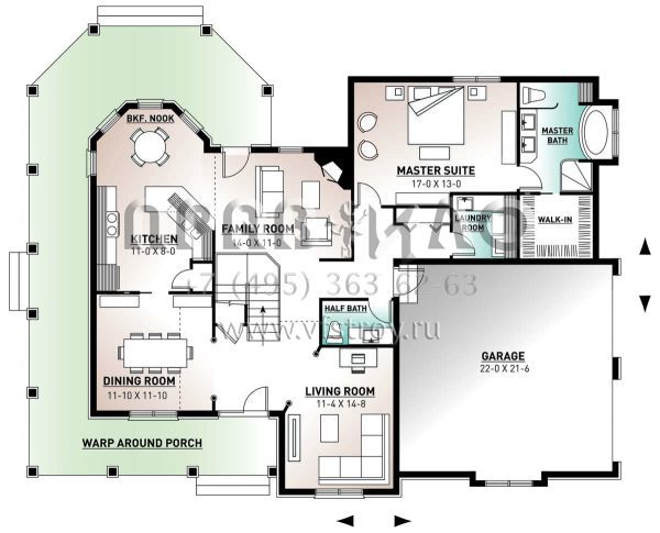 Проект двухэтажного дома с гаражом на две машины в стиле Ранчо S5-257 (034-01258)