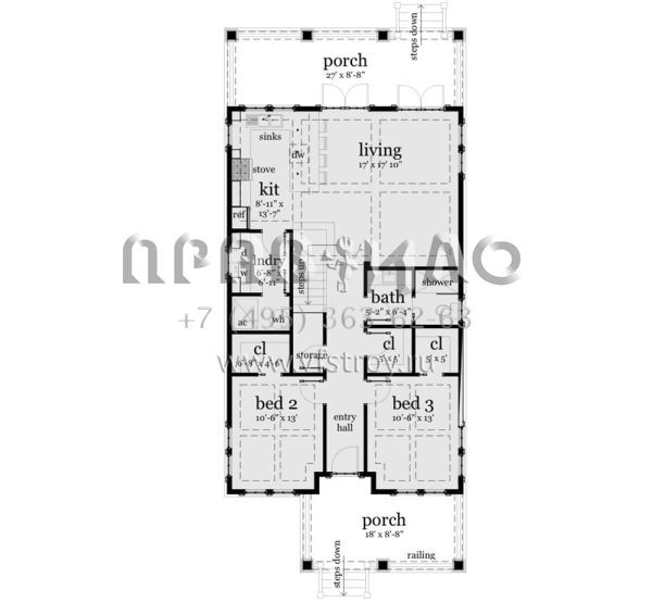 Проект двухэтажного дома без гаража в прибрежном стиле S5-147 (028-00123)