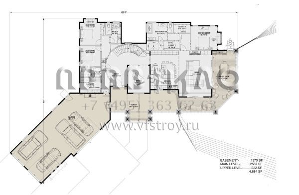 Проект двухэтажного дома с гаражом на три и более машин в американском стиле S5-326 (425-00042)