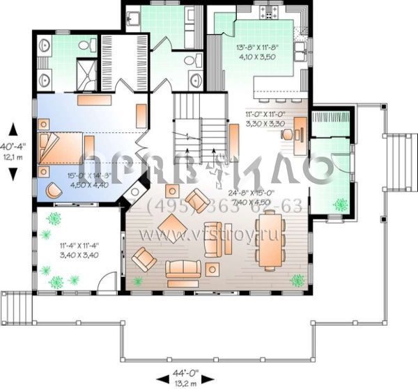 Проект двухэтажного дома с гаражом на две машины в американском стиле S5-195 (034-01038)