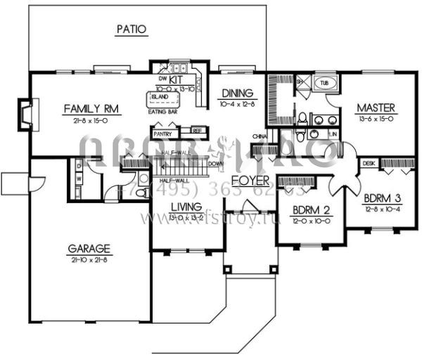 Проект одноэтажного дома с гаражом на две машины в прибрежном стиле S5-184 (692-00049)