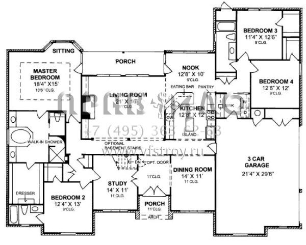 Проект одноэтажного дома с гаражом на три и более машин в стиле Ранчо S5-253 (4848-00249)