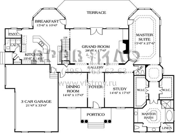 Проект двухэтажного дома с гаражом на три и более машин в стиле Ранчо S5-459 (3323-00486)