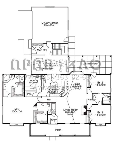 Проект одноэтажного дома с гаражом на две машины в стиле Ранчо S5-260 (5633-00251)