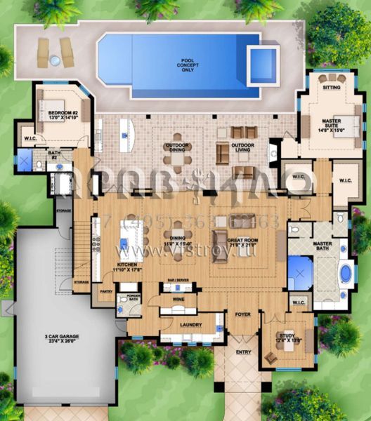 Проект двухэтажного дома с гаражом на три и более машин в прибрежном стиле S5-404 (207-00014)