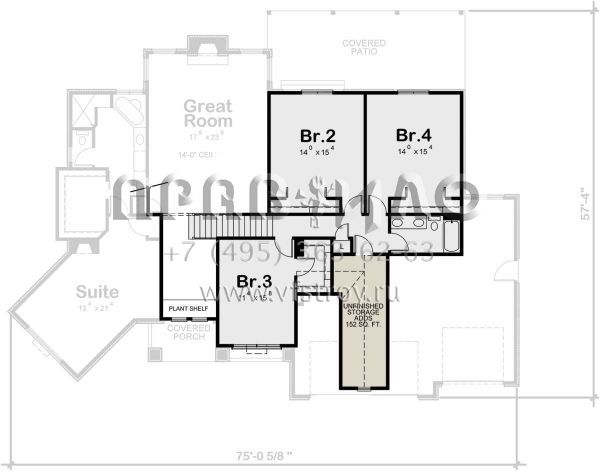 Проект двухэтажного дома с гаражом на три и более машин в стиле Ранчо S5-263 (402-01784)