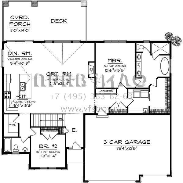 Проект одноэтажного дома с гаражом на три и более машин в стиле Райт S5-177 (1020-00060)