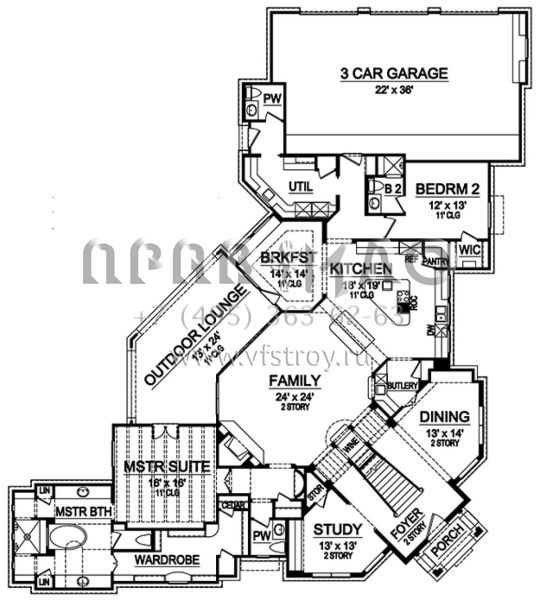 Проект двухэтажного дома с гаражом на три и более машин в английском стиле S5-350 (5445-00267)