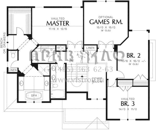 Проект двухэтажного дома с гаражом на три и более машин в стиле Ранчо S5-242 (2559-00384)