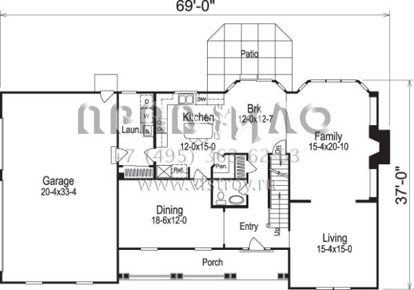 Проект двухэтажного дома с гаражом на три и более машин в стиле Ранчо S5-276 (5633-00081)