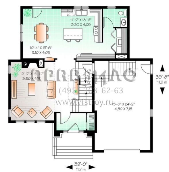 Проект одноэтажного дома с гаражом на одну машину в английском стиле S5-174 (034-00984)