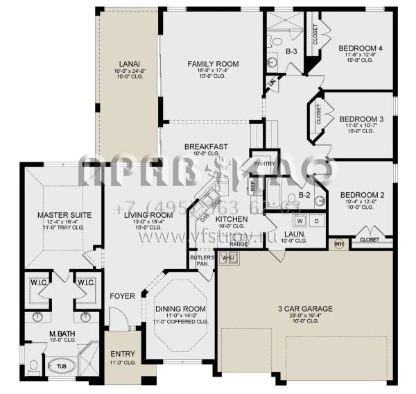 Проект одноэтажного дома с гаражом на три и более машин в стиле Ранчо S5-217 (3978-00243)