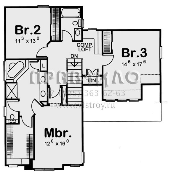 Проект двухэтажного дома с гаражом на две машины в американском стиле S5-146 (402-00900)