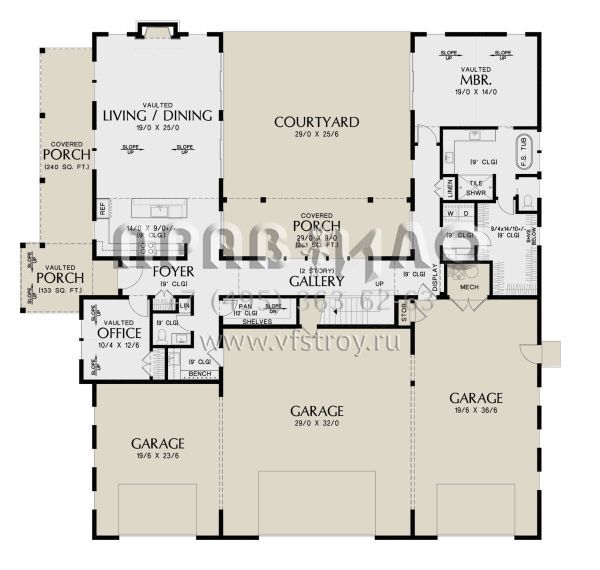 Проект двухэтажного дома с гаражом на три и более машин в стиле БарнХаус S5-281 (2559-00995)
