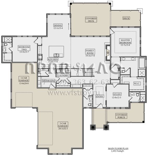 Проект одноэтажного дома с гаражом на три и более машин в стиле Райт S5-232 (5631-00116)