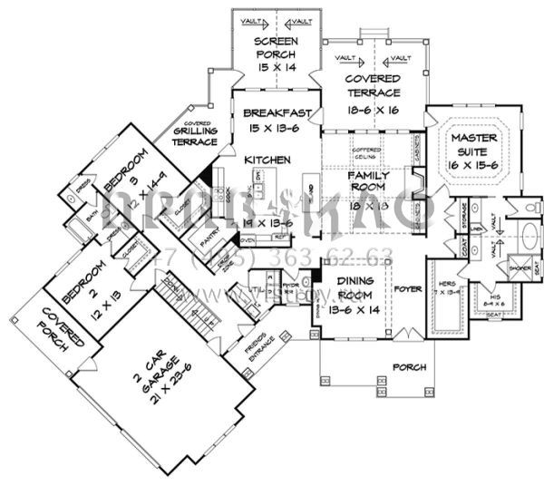 Проект одноэтажного дома с гаражом на две машины в американском стиле S5-262 (6082-00011)