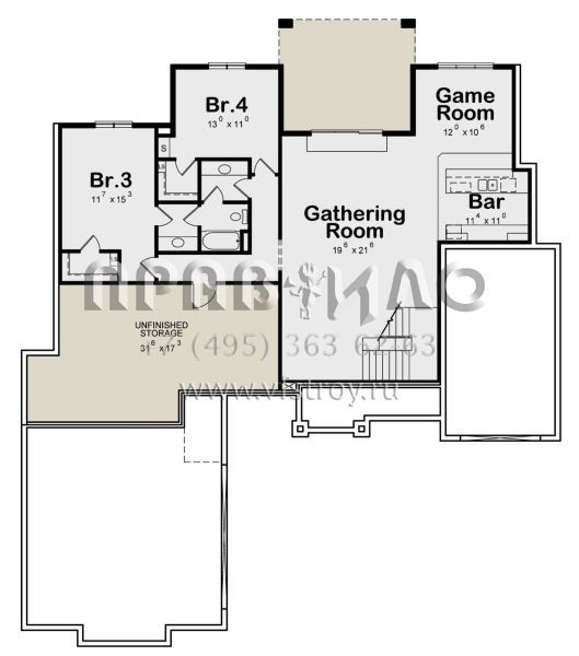 Проект одноэтажного дома с гаражом на три и более машин в американском стиле S5-338 (402-01664)