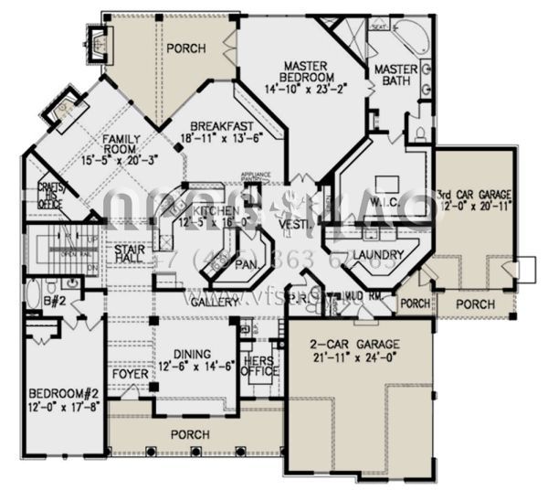 Проект двухэтажного дома с гаражом на три и более машин в американском стиле S5-371 (699-00179)