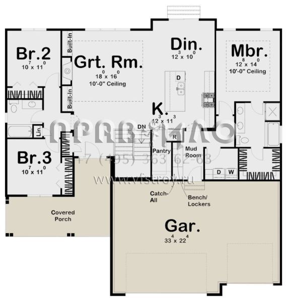 Проект одноэтажного дома с гаражом на три и более машин в стиле Ранчо S5-158 (963-00135)