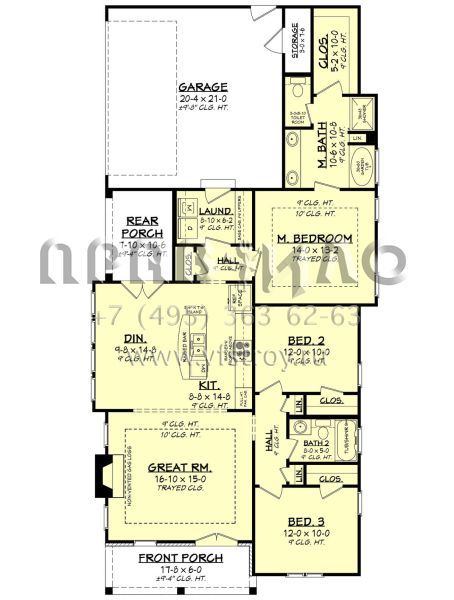 Проект одноэтажного дома с гаражом на две машины в американском стиле S5-135 (041-00118)