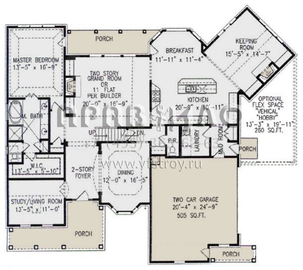 Проект двухэтажного дома с гаражом на две машины в стиле Ранчо S5-278 (699-00167)
