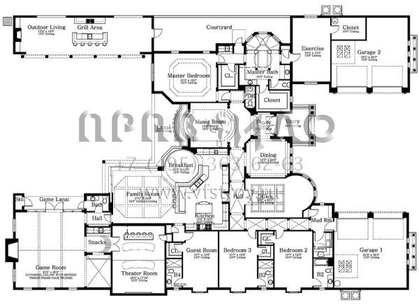 Проект одноэтажного дома с гаражом на три и более машин в прибрежном стиле S5-580 (3978-00050)