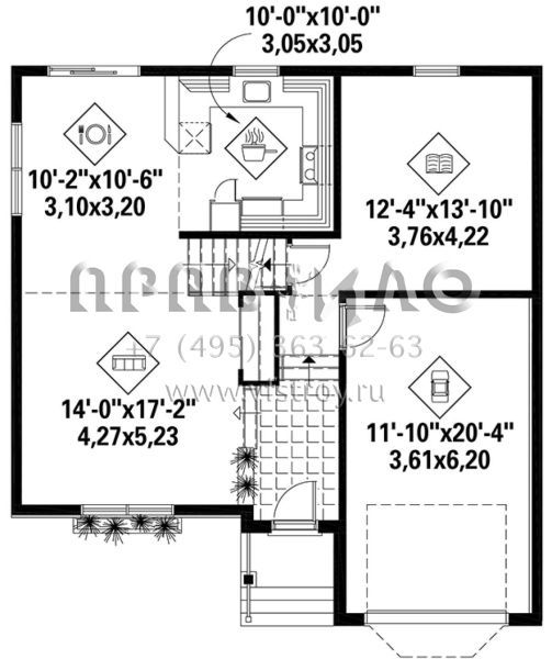 Проект двухэтажного дома с гаражом на одну машину в стиле Ранчо S5-198 (6146-00354)