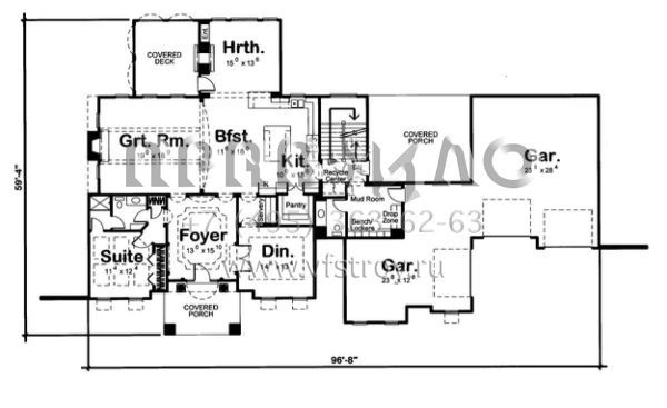 Проект двухэтажного дома с гаражом на три и более машин в стиле Ранчо S5-424 (963-00127)