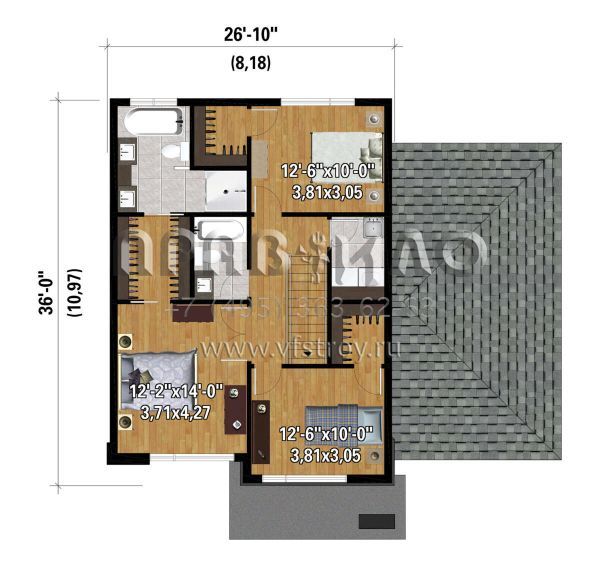 Проект двухэтажного дома с гаражом на одну машину в современном стиле S5-170 (6146-00531)