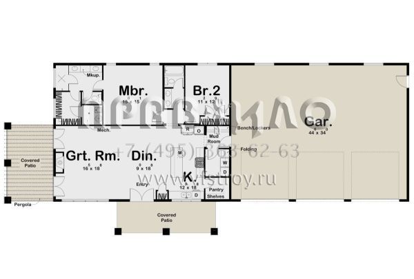 Проект одноэтажного дома с гаражом на три и более машин в стиле БарнХаус S5-146 (963-00721)