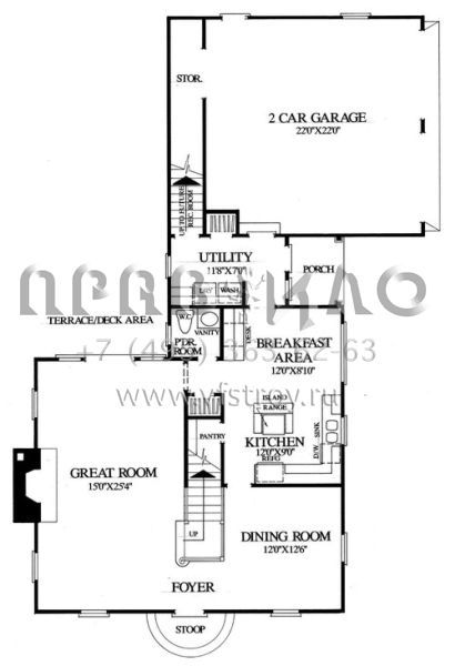 Проект двухэтажного дома с гаражом на две машины в стиле Ранчо S5-174 (7922-00150)