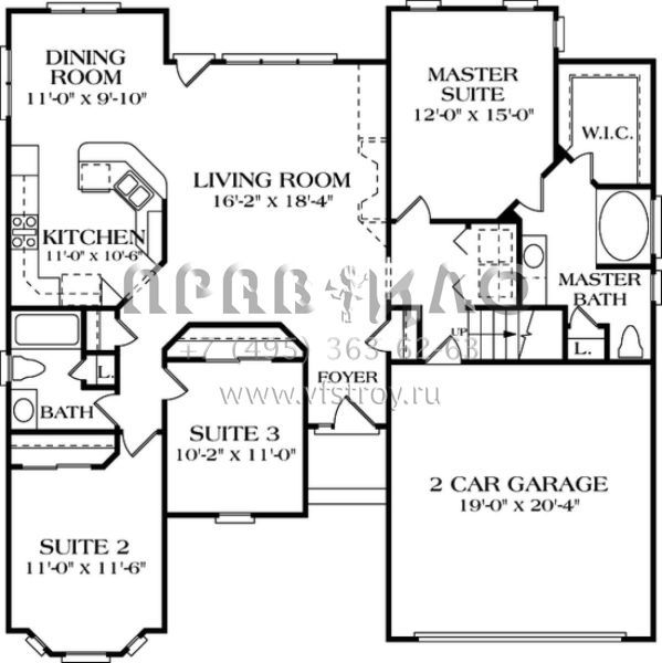 Проект одноэтажного дома с гаражом на две машины в стиле Ранчо S5-135 (3323-00021)