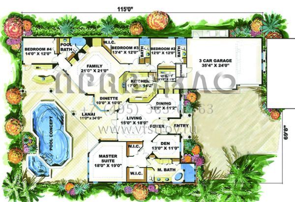 Проект одноэтажного дома с гаражом на три и более машин в прибрежном стиле S5-324 (575-00038)