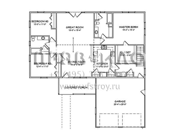 Проект одноэтажного дома с гаражом на две машины в стиле Ранчо S5-166 (849-00049)