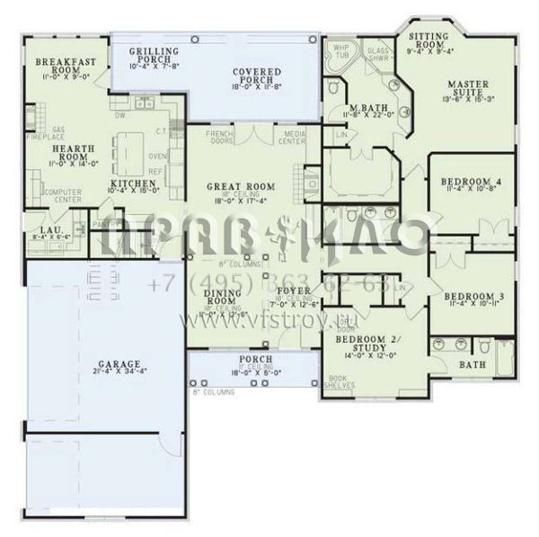 Проект одноэтажного дома с гаражом на три и более машин в стиле Ранчо S5-223 (110-00417)