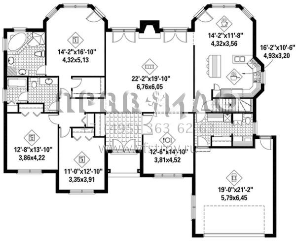 Проект одноэтажного дома с гаражом на две машины в английском стиле S5-222 (6146-00324)